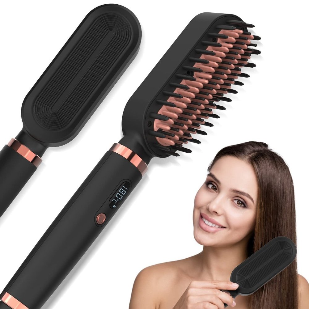 2-in-1 Hair Straightener Styling Comb with LCD Display